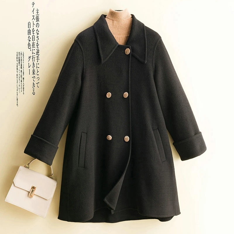 コート レディース 秋冬 ウールコート 無地 ミディアム丈コート レディース アウター ミドル丈コート女性 厚手生地 防寒 3色コート おしゃれ ビジネス 着痩せ アウター ダブルブレスト コート M
