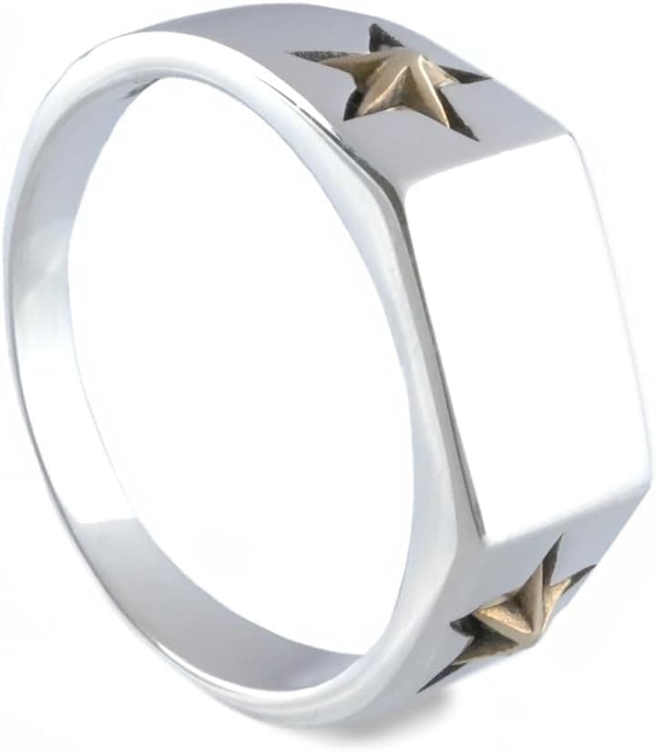 印台 リング シルバー 925 指輪 シンプル シグネットリング スター スターリングシルバー メンズ( シルバー)