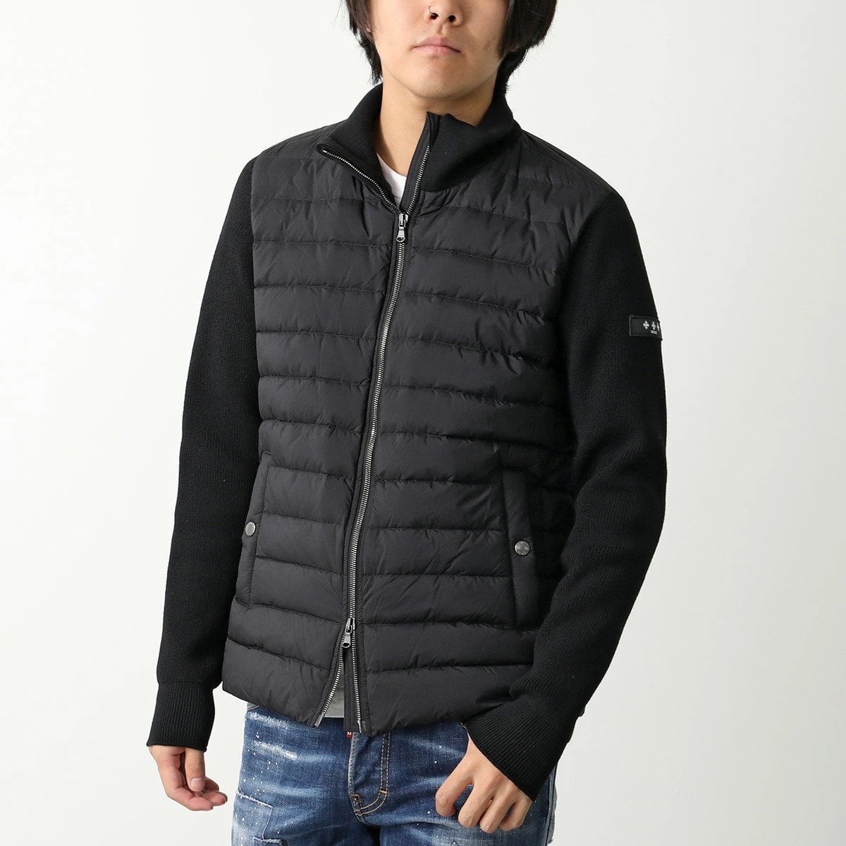 TATRAS タトラス ダウンジャケット HENDER エンダー MTAT24A4927-D メンズ スタンドカラー 異素材切替 ウール ロゴ ブルゾン BLACK