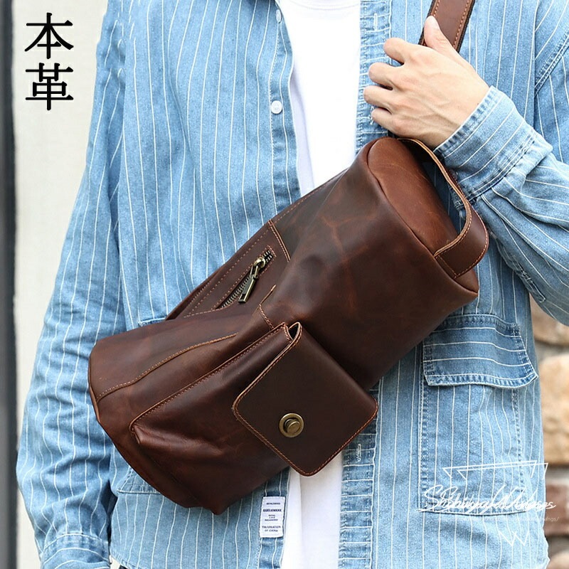 ボディバッグ メンズ 本革 斜めがけバッグ ショルダーバッグ 牛革 個性的 大容量 メンズバッグ ワンショルダー 男性用 通勤 通学 旅行 出張 シンプル バッグ おしゃれ カバン かばん 誕生日 ア