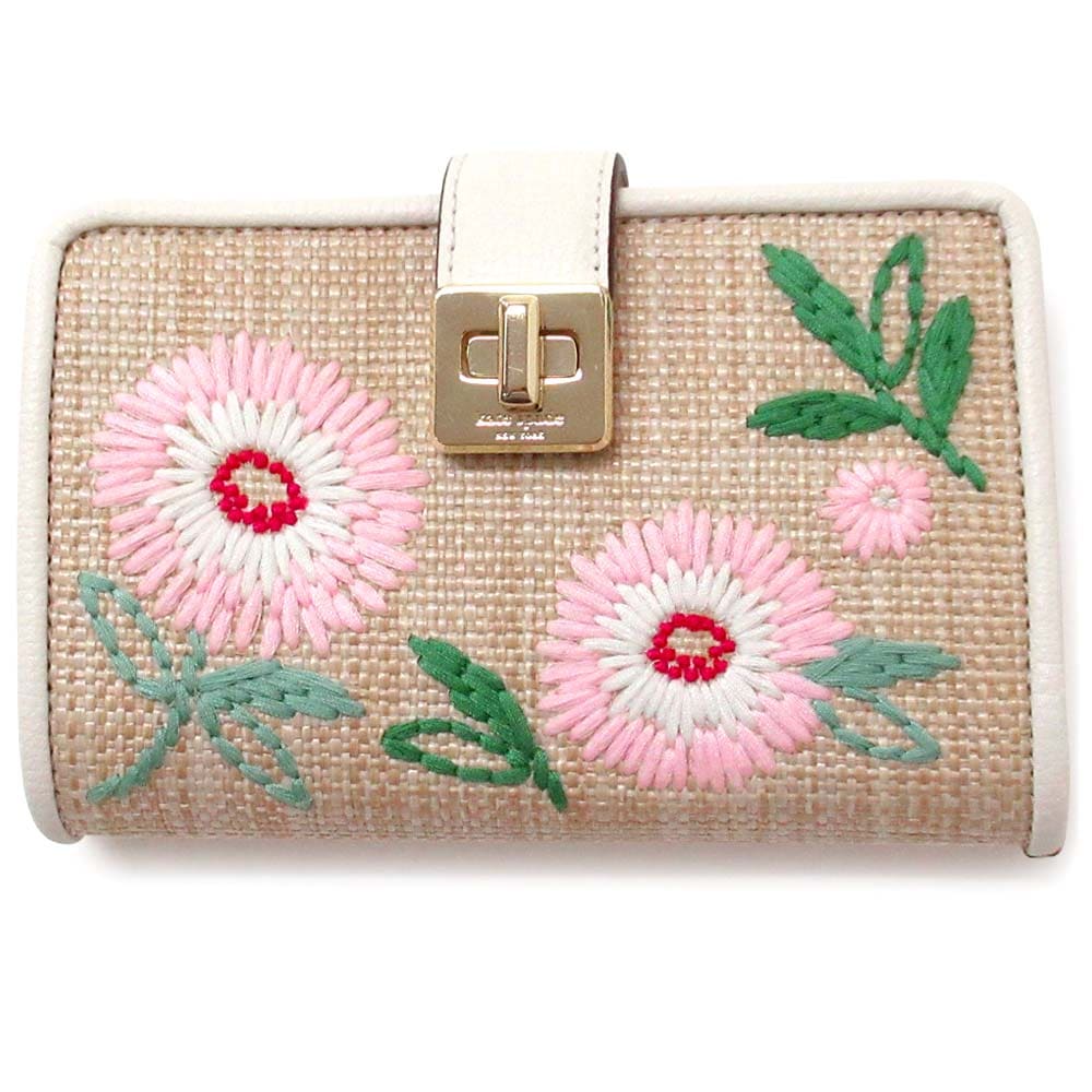 Kate spade ケイトスペード アウトレット 財布 フィービー ストロー レザー ナチュラルマルチ 夏 素材 二つ折り財布 KK918 250