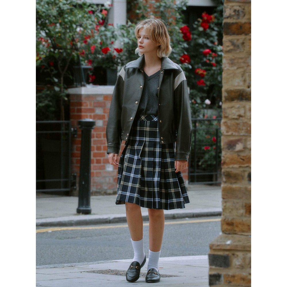 atcornerチェックプリーツスカートネイビー(AESK3F003N2)