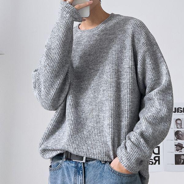 メンズ リブ編み ルーズフィット 裏起毛 ラウンドネック Tシャツ 5C TSK Q107 メランジ_P408560366