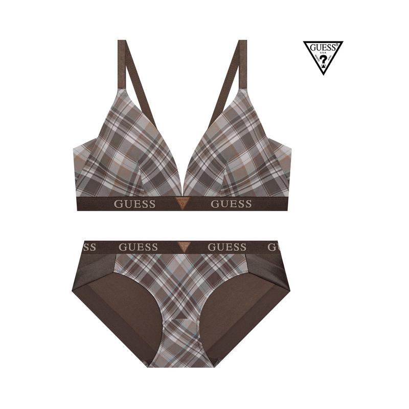 （ノーワイヤーブラ+パンツセット）チェックプリントダークブラウンカラーGDWBR923DBRGDWBP923DBR