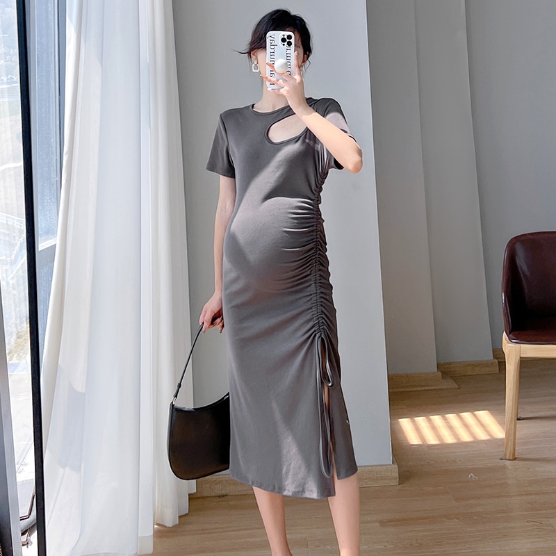 【日本未発売/送料無料】マタニティ ワンピース カットアウト レースアップ ラウンドネック