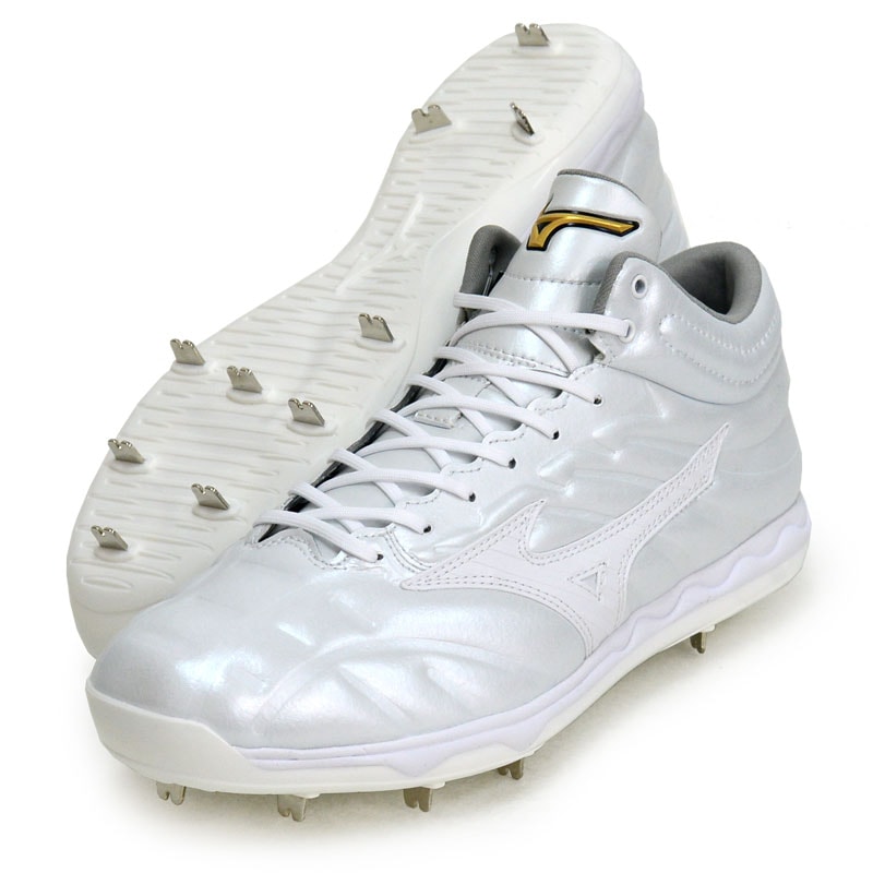 ミズノプロ スピードレボプロ MID(野球/ソフトボール) 野球 金具 スパイク 白 シューズ 25SS (11GM250001)