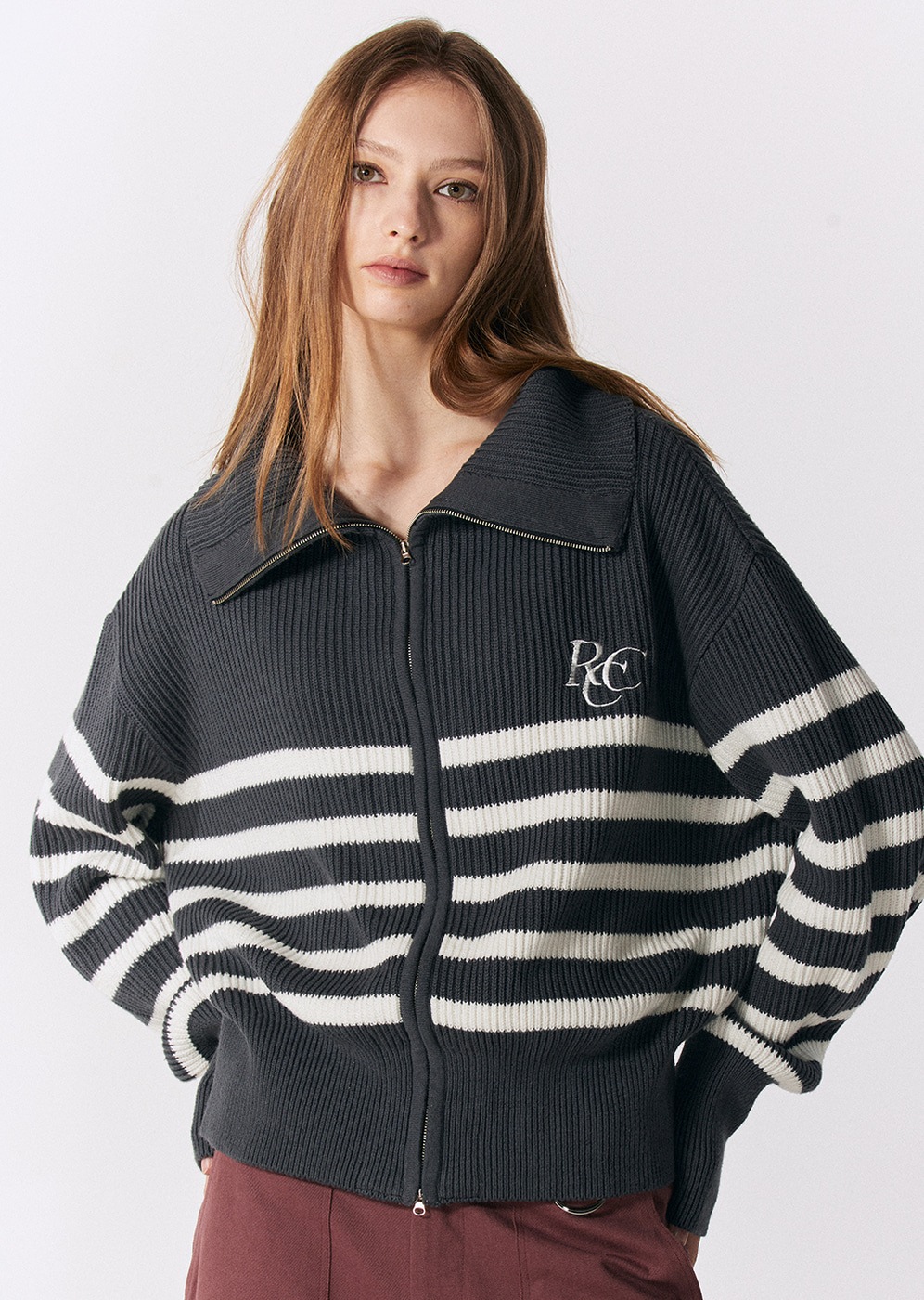 【ROCCI ROCCI】 RCC KNIT ZIPUP CARDIGAN : CHARCOAL ST