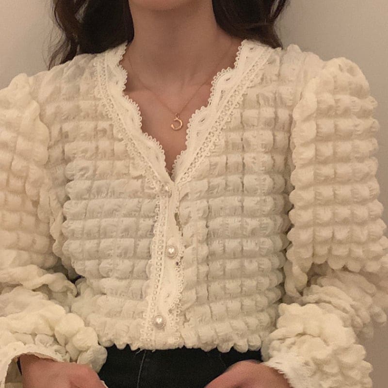 レディース カーディガン レースステッチ 長袖 ホワイト クラシック 大人 大人女子