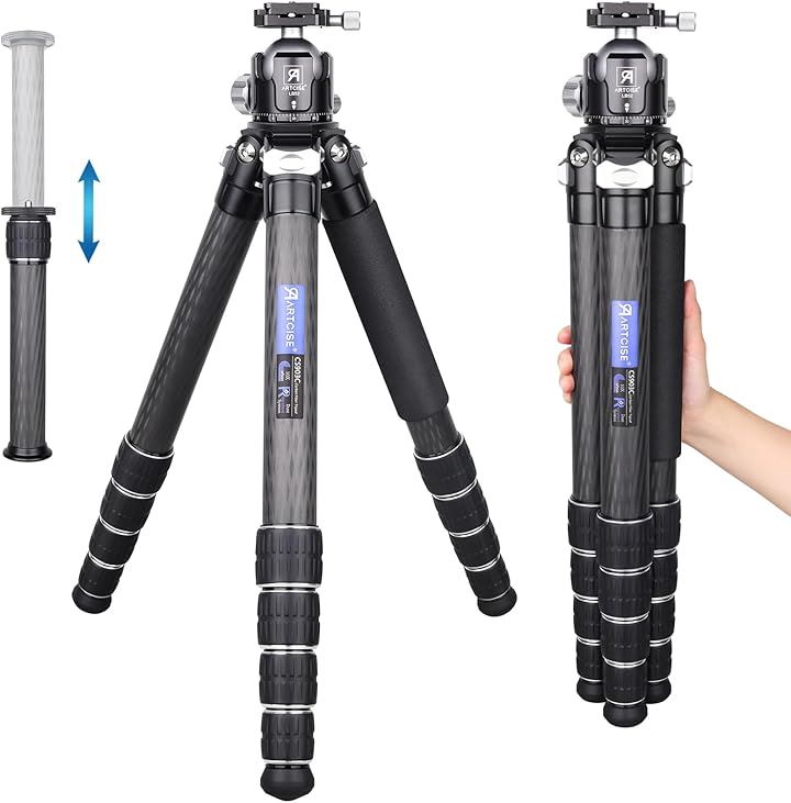 40mm 管経コンパクト トラベルカーボン三脚＆ 52mmボール 低重心 雲台キット 軽量 カーボンファイバー カメラビデオ三脚 アルカスイスクイックシュー三脚ヘッド