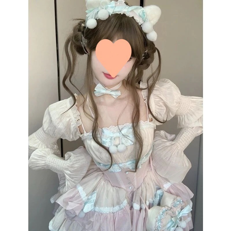 スウィートガール ロリータ ロリータ プリンセスドレス 初恋ミルクスウィートふわふわケーキスカート ウエスト妖精ドレス 春