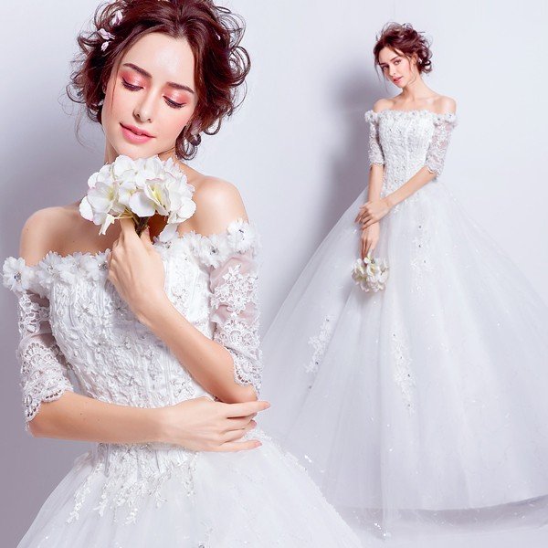 品質 ウエディングドレス 袖付き 二次会 ウェディングドレス 安い 秋冬 結婚式 プリンセス エンパイア 花嫁 ドレス 披露宴 ロングドレス ブライダル 大きいサイズ
