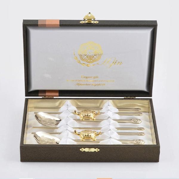 H.JIN 健康 亀 チタン 箸スプーンペアセット 亀 カトラリーセット カメ 送料無料 高級 韓国食器 スジョ 韓国製 箸 スプーン 還暦 結婚 お祝い