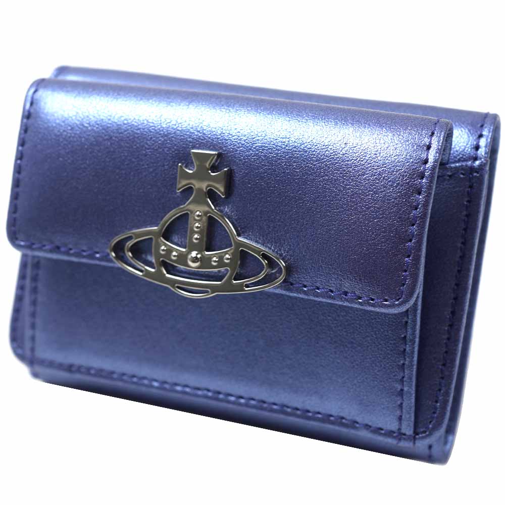 [訳ありアウトレット] ヴィヴィアンウエストウッド 財布 三つ折り財布 レディース パープル Vivienne Westwood SMALL FLAP PURSE PEARLISED LEATHER
