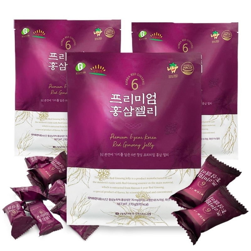 チョンシム紅参6年根プレミアム紅参ゼリー栄養スナック270g3個