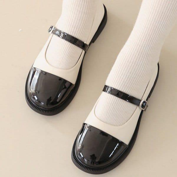 シューズ] メリージェーンエナメルコンビ 女性 レディース ローファー フラットシューズ パンプス 3cm sjly-8807