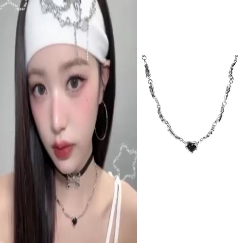 【IVE ウォニョン着用】LIBERATEキュービック ブラック ハート ネックレスドロップチェーンラブリー×ヒップ韓国トレンド