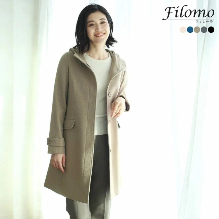 [Filomo]カシミヤ混ウールフード付きコート