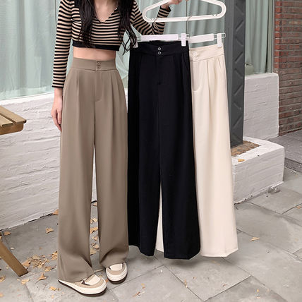 パンツ ロング ハイウエスト スラックス ワイド ストレート