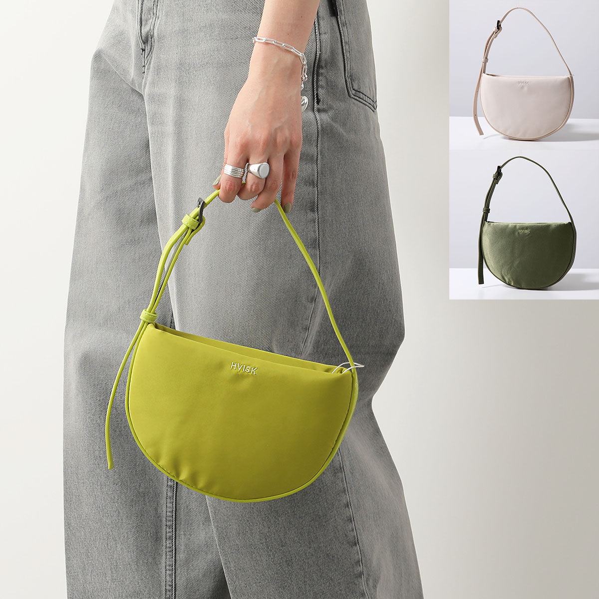 HVISK ヴィスク ハンドバッグ HALO MATTE SHINY TWILL レディース ロゴ刺繍 ミニバッグ サテン 鞄 カラー3色