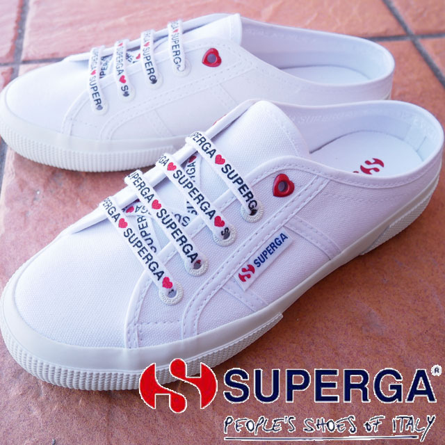スペルガ SUPERGA スニーカー レディース 2402 リトル ハート アイレット サボサンダル ミュール S11353W AB7 ホワイト-レッド ハート 白