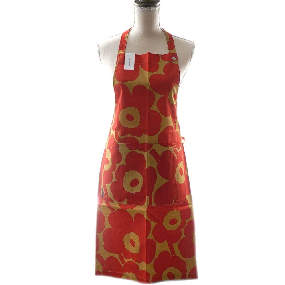 マリメッコ エプロン ウニッコ柄 花柄 レディース コットン ブラウン×レッド ウニッコ PIENI UNIKKO marimekko 072958 234