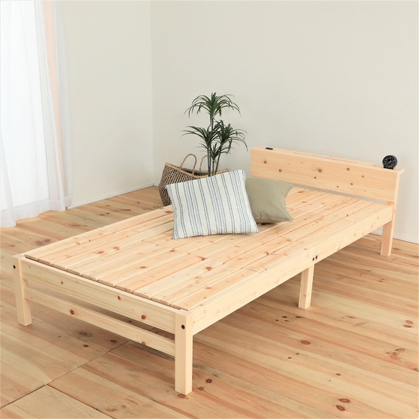 日本製 ひのきベッド (宮付き シングル) コンセント付き 天然木 すのこベッド ベッド下収納