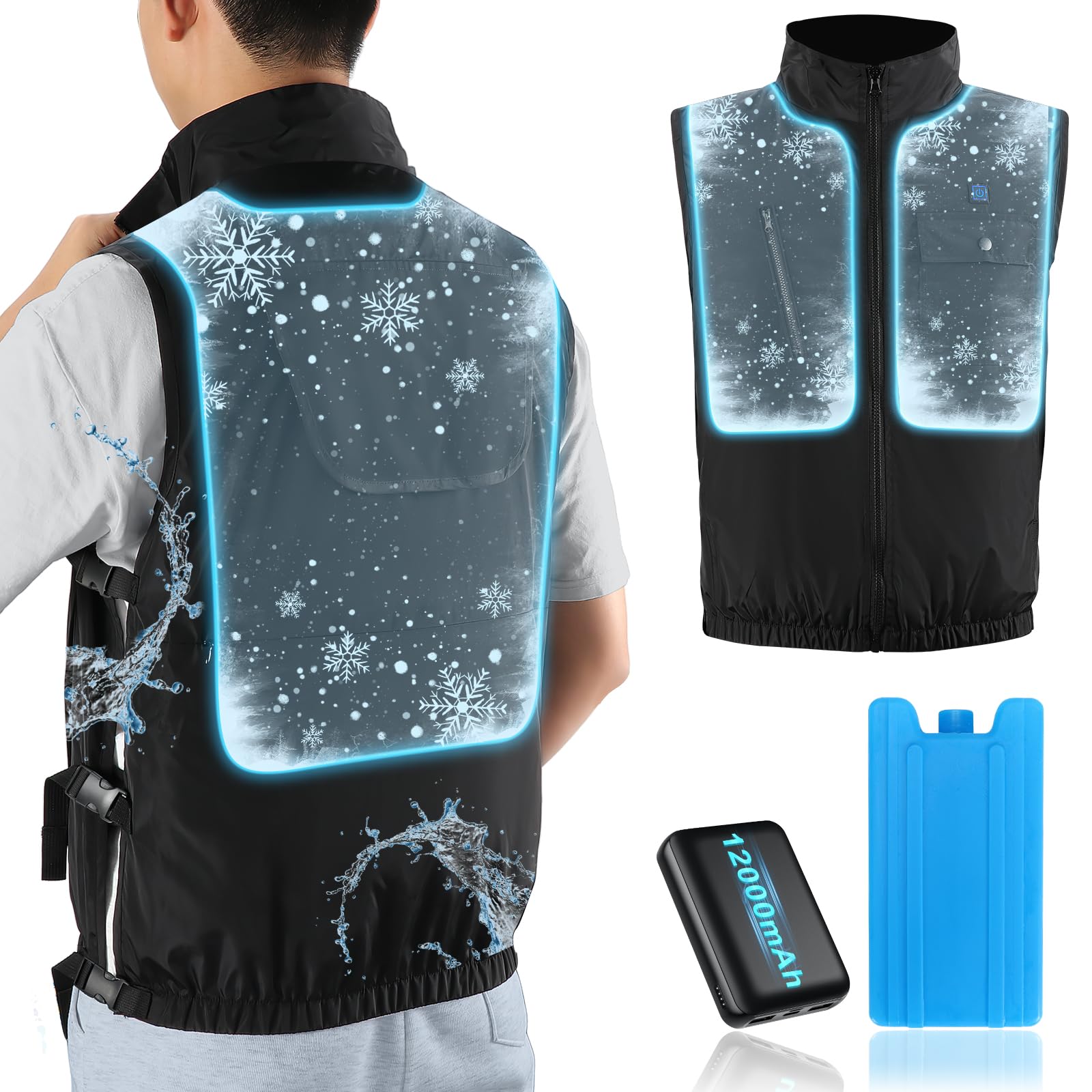 水冷服 冷却ベスト 三段階温度調節 冷水循環 エコ 静音 速乾 UVカット アイスベスト 空調作業服 12000mAhモバイルバッテリー付き 男女兼用 暑さ・熱中症対策 釣り キャンプ 戸外
