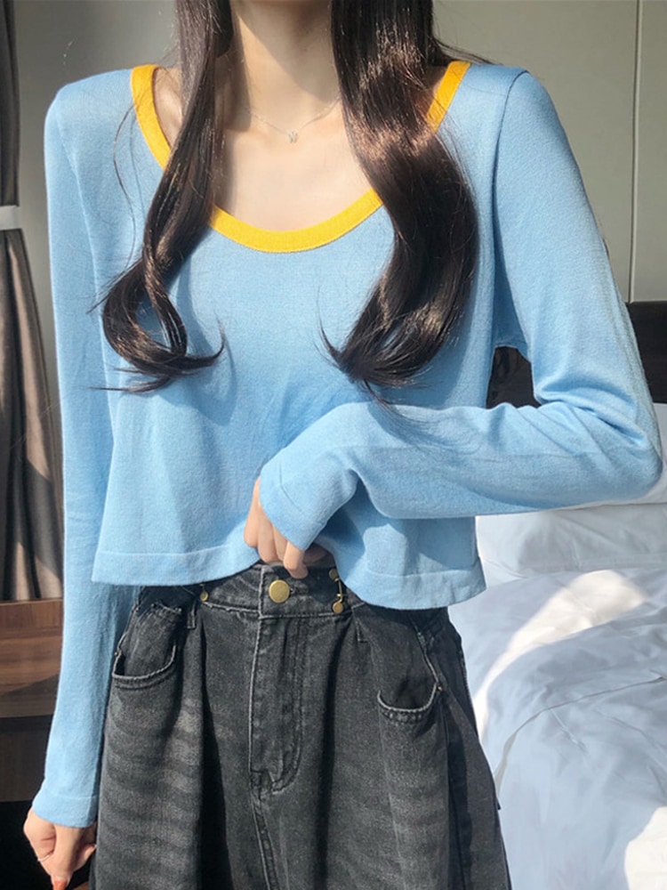 2021年春の新しい韓国版のワイルドルーズショート長袖ボトミングシャツTシャツアウターウェアレディー 激安/新作 売れ筋新商品