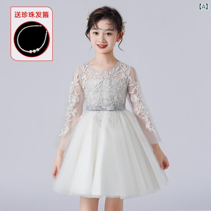 ドレス 女の子 春秋 ミニ ドレス 子供 キッズ キラキラ シアー素材 刺繡 プリンセス お姫様 ガーゼ シフォン スカート バックリボン レース 発表会 パーティー