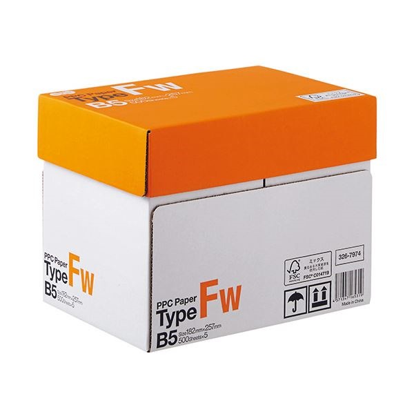 （まとめ） TANOSEE PPC PaperType FW B5 1箱（2500枚:500枚5冊） 5セット