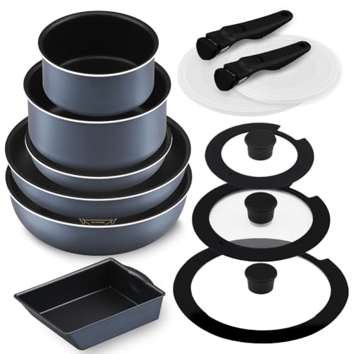 取っ手のとれるフライパン 鍋 13点セット IH/ガス火対応 ダイヤモンドコートパン お手入れ簡単 メタリックブルージュ PDCI-T13S