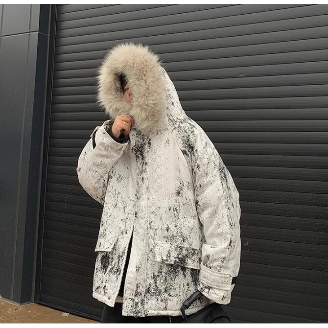 高品質 中綿ジャケット アウター 暖かい ロング丈 ダウンコート メンズ 防寒 厚手 秋冬 迷彩 冬服/S5ＸＬ/フード付き/ファー/格好いい/黒/白