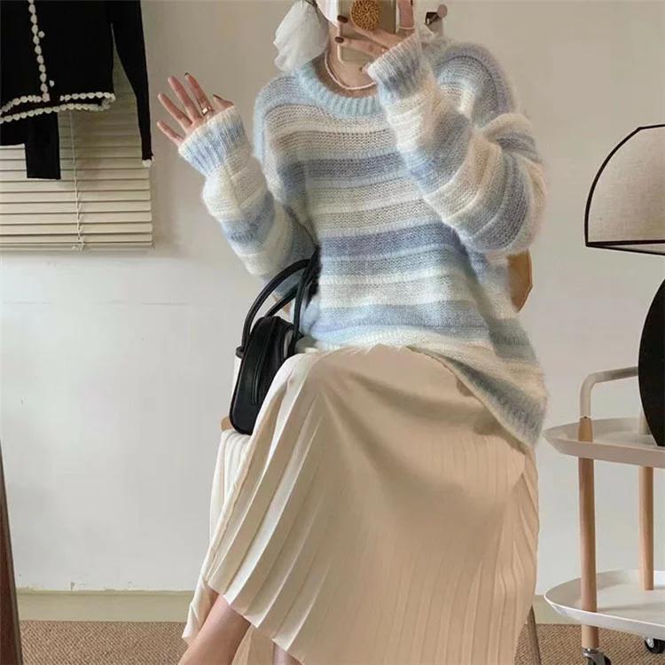 ニット セーター レディース トップス 秋 長袖 ピンク ブルー ライトニット カジュアル ファッション 通勤 普段着