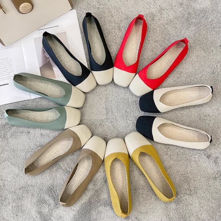 レディース パンプス フラットシューズ 1cm フラット ぺたんこ スクエアトゥ 柔らかい かわいい 大人可愛い きれいめ シンプル カジュアル おしゃれ レトロ キュート ガーリー ラフ モダン