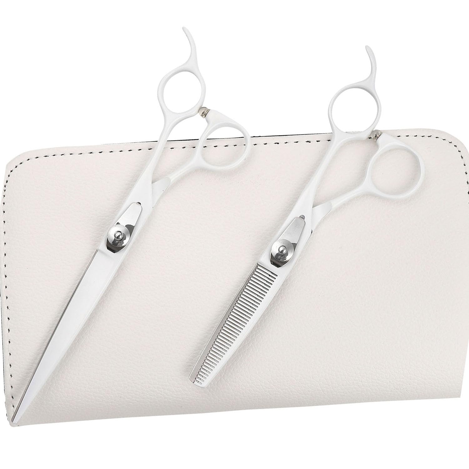 DEEDS 鍛造仕上げ ペット用はさみ ホワイト トリミング シザー セニング 2本セット(7.0インチ/40目/V溝) P1W-70-2set 日本の鋏専門メーカー トリマー 犬用