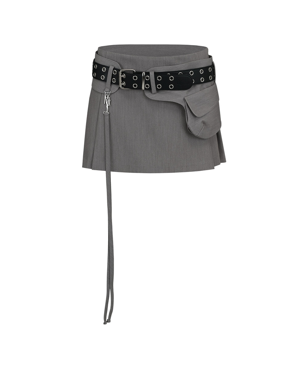 【KASHIKO】 PLEATS POCKET BELT MINI SKIRT : GRAY