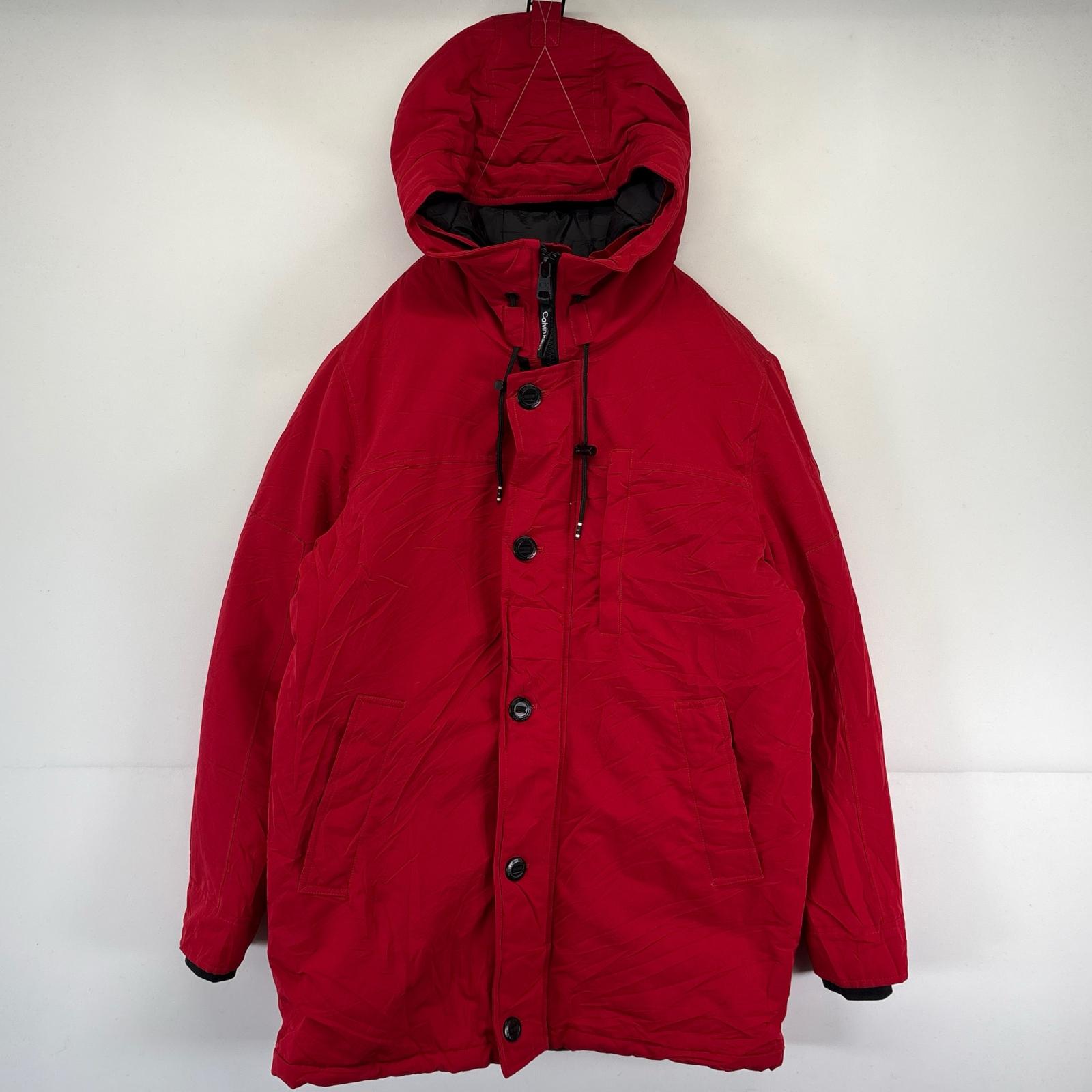 古着 中綿ジャケット ワンポイントロゴ ロング アウター フーディ フルジップ M レッド メンズ 5,852円