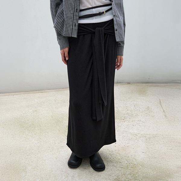 FRONT TIE LONG SKIRT BLACK