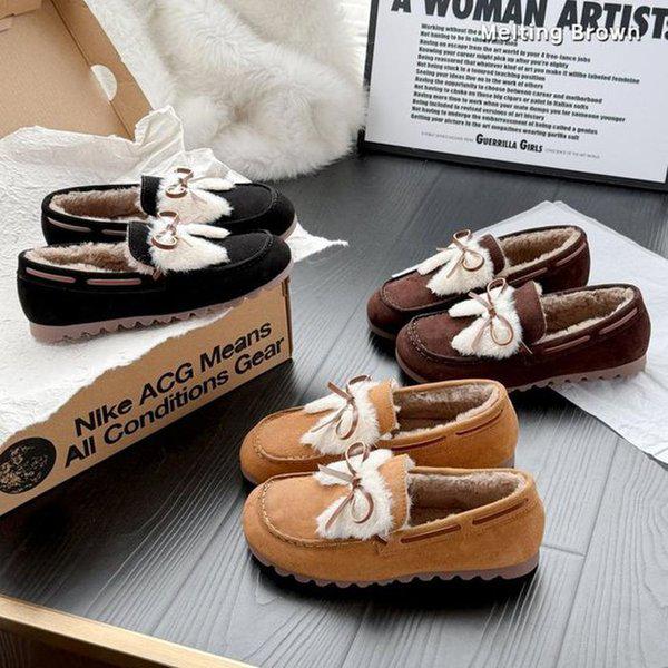 女性スエードの毛皮のサンダルフラットシューズ冬のローファーSS88
