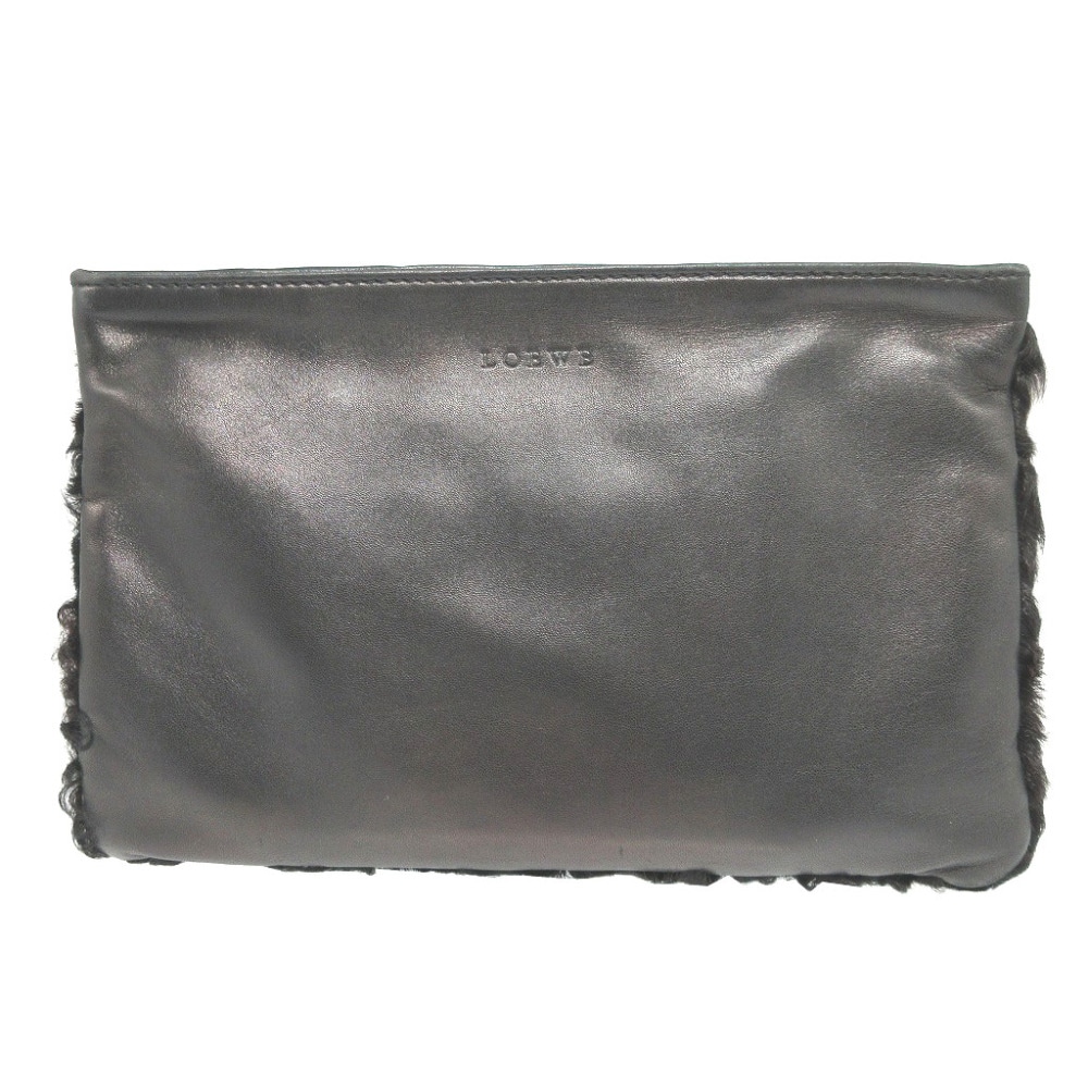 美品 ポーチ ラムファー/レザー/ラムファー ブラック 0080【中古】 ユニセックス