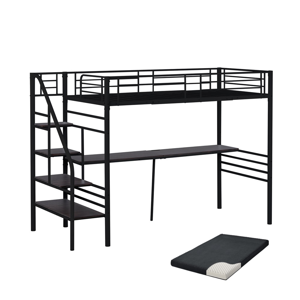 177【マットレス付き】ロフトベッド 階段付き パイプベッド シングル コンセント付き 収納 子供ベッド　二段ベッド 子供部屋二段ベッド スチール 耐震 ベッド シングル パイプベッド　パイプ