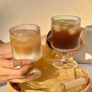 ガラス縦縞ゴブレット家庭用飲料ジュース水カップコーヒーカップワインカップ
