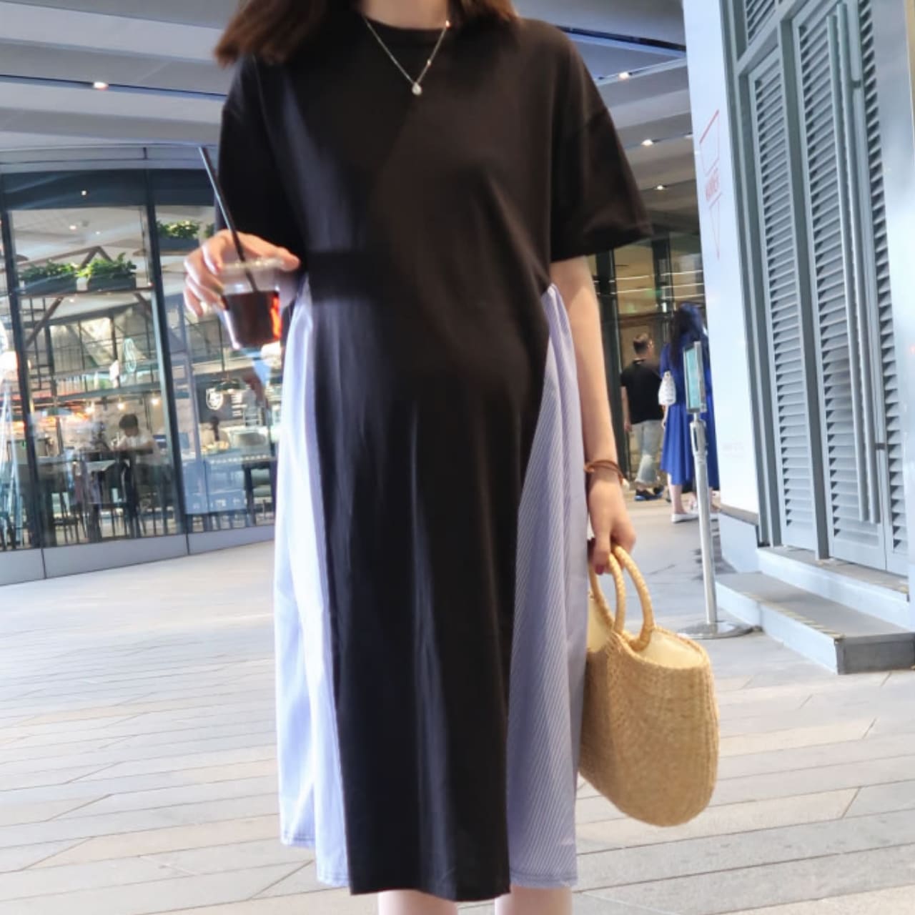 トップス ワンピース レディース マタニティ マタニティ服 マタニティワンピース ラウンドネック 袖あり 半袖 ストレート 襟なし セクシー かわいい 大人可愛い きれいめ 大人 おしゃれ お洒落