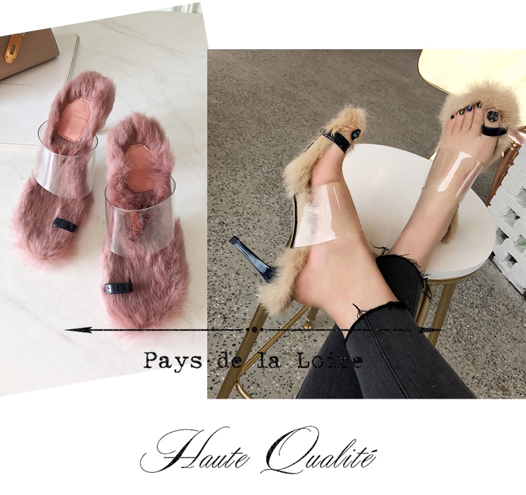 ラビットファー100％毛皮パンプスソックス＋タイツ＋素足でもシーズンレスファーパンプス流行の毛皮スリッパファーアイテム