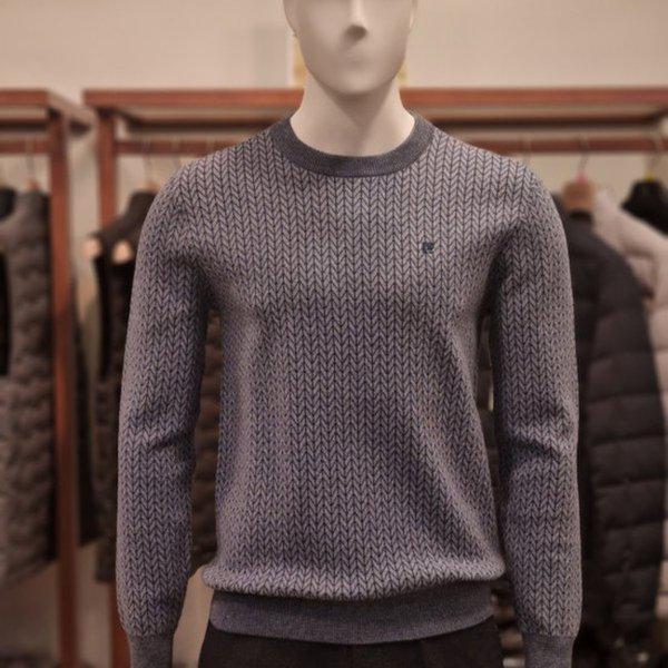 POKR3302 男性ツートンジャカードラウンドセーター
