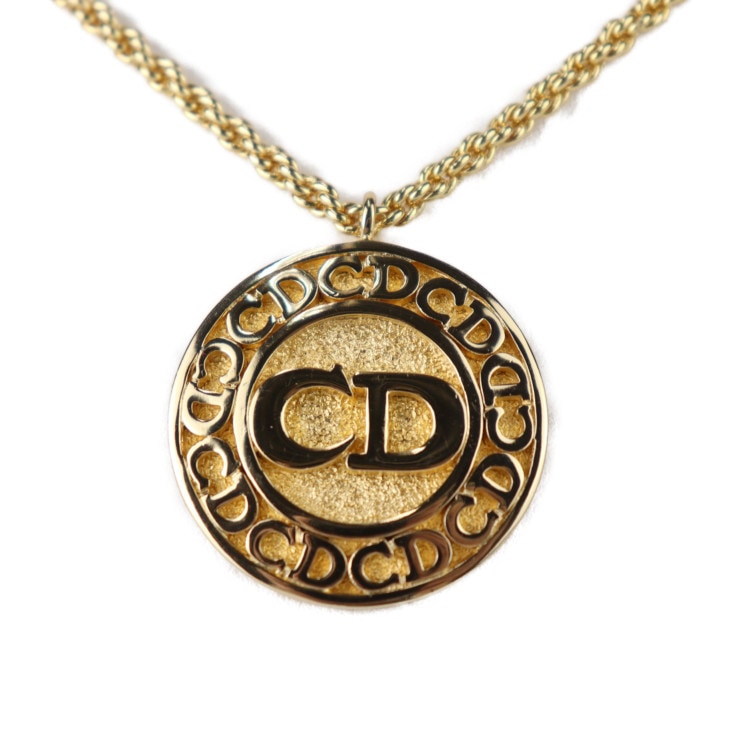 美品 Christian Dior クリスチャンディオール ネックレス - CD ロゴ ネックレス メタル ゴールド ペンダント サークル【本物保証】