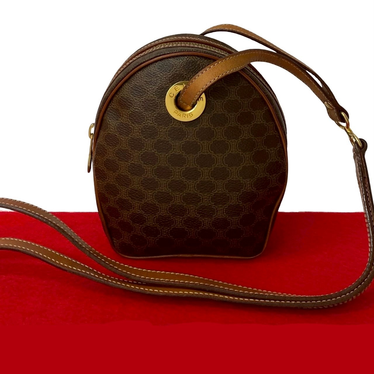 ヴィンテージ マカダム ブラゾン トリオンフ 柄ショルダーバッグ レザー PVC ブラウン 36915