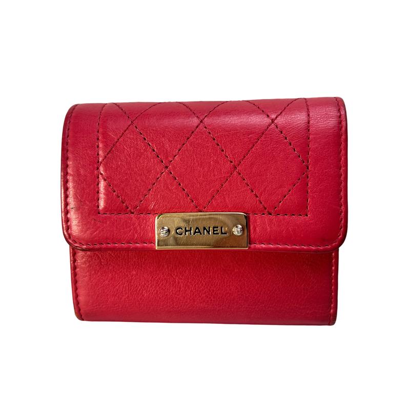 CHANEL シャネル マトラッセ レザー 三つ折り財布 ピンク A-11943