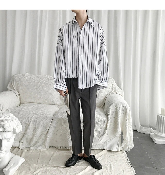 特別にSALEします2019春夏新作 ！ 夏 ポップ 長袖 シャツ コート 韓国 香港風 アート 男性 ファッション ストライプ スリム トレンド 百掛け ブラウス INSスタイル 単体ボタン ト