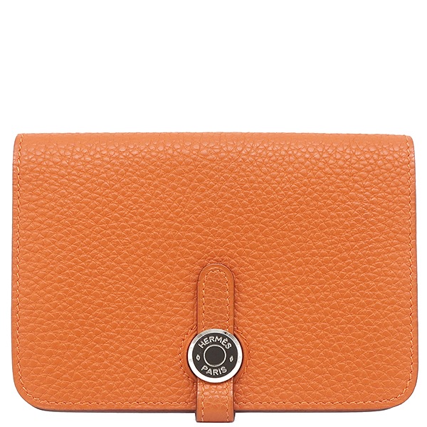 エルメス HERMES 二つ折り財布 ドゴン コンパクト トゴ オレンジ シルバー金具 J刻印 【箱】【中古】